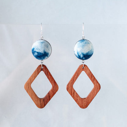 Boho Silver Wooden Earrings